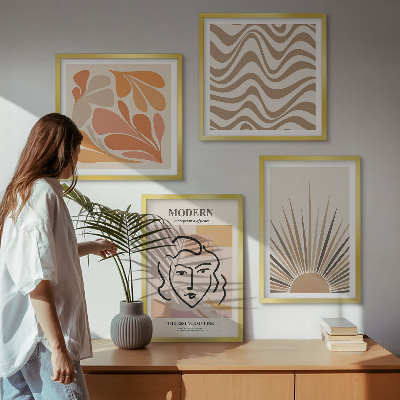 4 paveikslų rinkinys su rėmais Saulės bohemiškos pastelinės formos