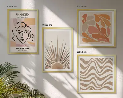 4 paveikslų rinkinys su rėmais bohemiškos pastelinės saulės formos