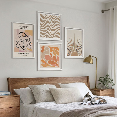 4 paveikslų rinkinys su rėmais Saulės bohemiškos pastelinės formos