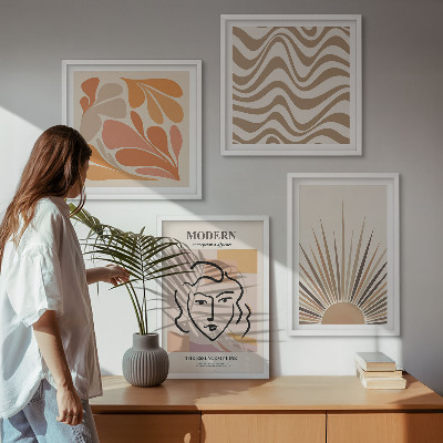 4 paveikslų rinkinys su rėmais Saulės bohemiškos pastelinės formos