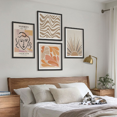 4 paveikslų rinkinys su rėmais Saulės bohemiškos pastelinės formos