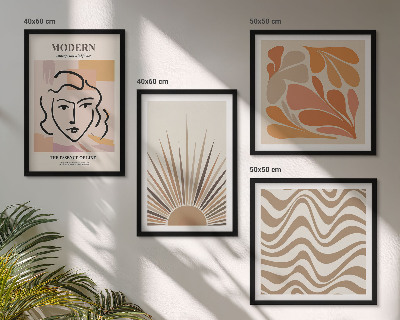 4 paveikslų rinkinys su rėmais Saulės bohemiškos pastelinės formos