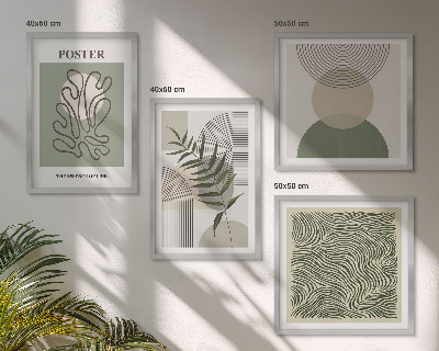 4 paveikslų rinkinys su rėmais Geometriniai botaniniai raštai
