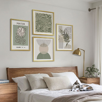 4 paveikslų rinkinys su rėmais Geometriniai botaniniai raštai