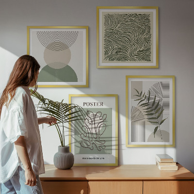 4 paveikslų rinkinys su rėmais Geometriniai botaniniai raštai