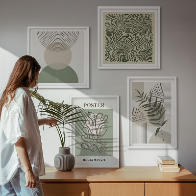 4 paveikslų rinkinys su rėmais Geometriniai botaniniai raštai