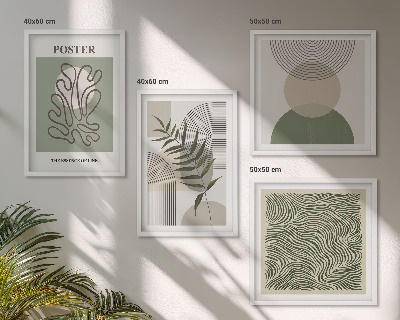 4 paveikslų rinkinys su rėmais Geometriniai botaniniai raštai