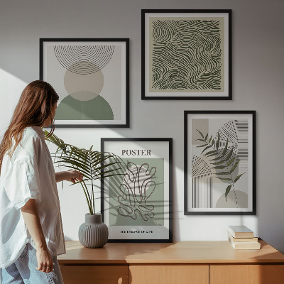 4 paveikslų rinkinys su rėmais Geometriniai botaniniai raštai