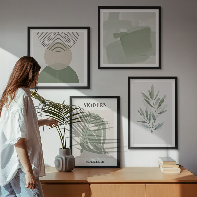 Daugiadalis paveikslas su rėmu Stilinga abstrakti augalų grafika