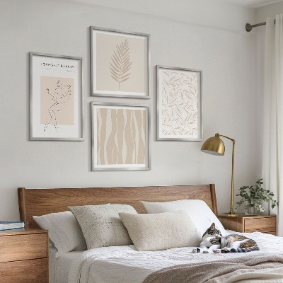 4 paveikslų rinkinys su rėmais Minimalistiniai augalų motyvai