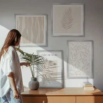 Minimalistiniai augalų motyvai 4 paveikslų rinkinys su rėmais