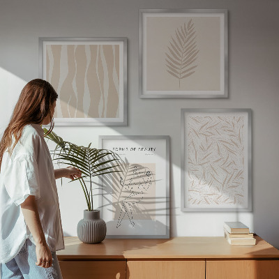 4 paveikslų rinkinys su rėmais Minimalistiniai augalų motyvai