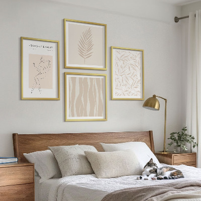 4 paveikslų rinkinys su rėmais Minimalistiniai augalų motyvai