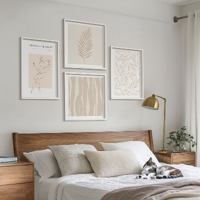 4 paveikslų rinkinys su rėmais Minimalistiniai augalų motyvai