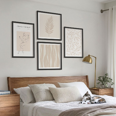 4 paveikslų rinkinys su rėmais Minimalistiniai augalų motyvai