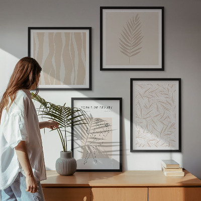 4 paveikslų rinkinys su rėmais Minimalistiniai augalų motyvai