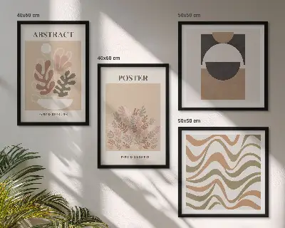 Abstrakčių formų raštai 4 paveikslų rinkinys su rėmais