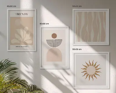 Paveikslų kompozicija ant sienos stilingi abstraktūs smėlio spalvos