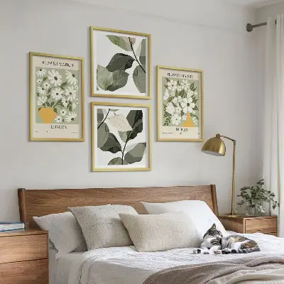 Gėlių raštai Londone, Dubline 4 paveikslų rinkinys su rėmais