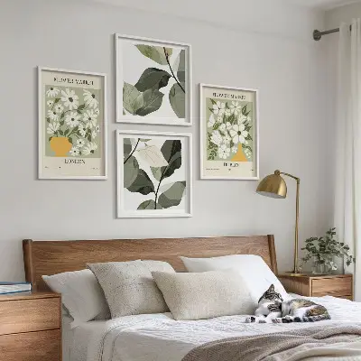 Gėlių raštai Londone, Dubline 4 paveikslų rinkinys su rėmais