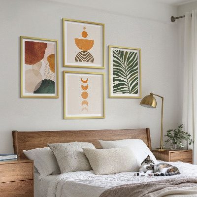 4 paveikslų rinkinys su rėmais Abstrakčios lapų formos