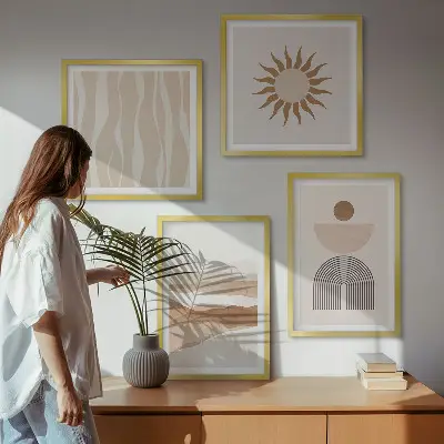 Paveikslų kompozicija ant sienos abstraktus peizažas su gamtos geometrija