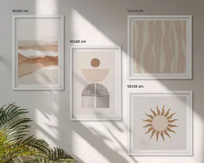 Paveikslų kompozicija ant sienos abstraktus peizažas su gamtos geometrija