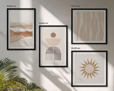 Paveikslų kompozicija ant sienos abstraktus peizažas su gamtos geometrija