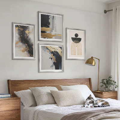 4 paveikslų rinkinys su rėmais Abstrakti geometrijos kompozicija
