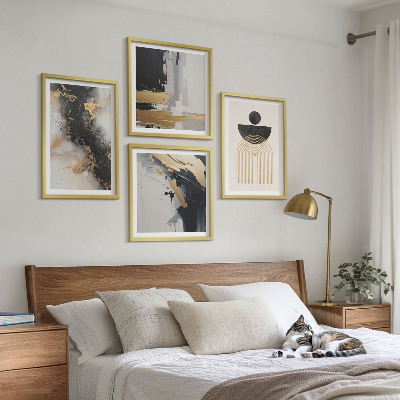4 paveikslų rinkinys su rėmais Abstrakti geometrijos kompozicija
