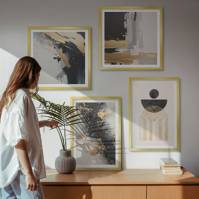 4 paveikslų rinkinys su rėmais Abstrakti geometrijos kompozicija