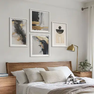 Abstrakti geometrijos kompozicija 4 paveikslų rinkinys su rėmais