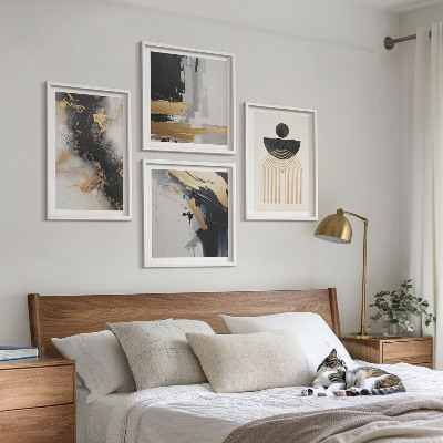 4 paveikslų rinkinys su rėmais Abstrakti geometrijos kompozicija