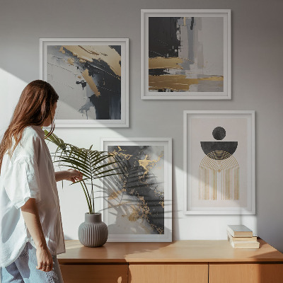 4 paveikslų rinkinys su rėmais Abstrakti geometrijos kompozicija