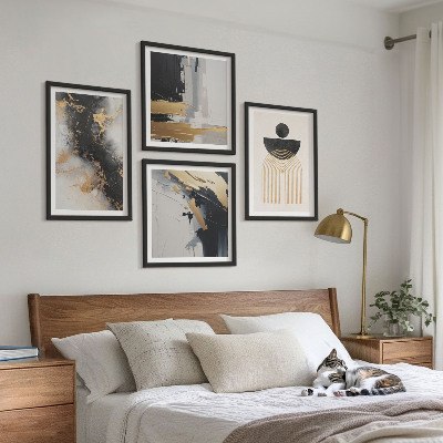 4 paveikslų rinkinys su rėmais Abstrakti geometrijos kompozicija