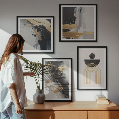 4 paveikslų rinkinys su rėmais Abstrakti geometrijos kompozicija