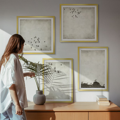 Daugiadalis paveikslas su rėmu Minimalistinis paukščių piešinys