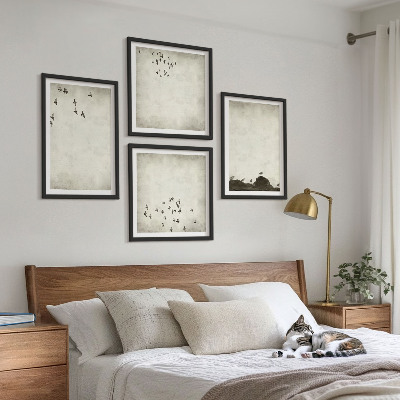 Daugiadalis paveikslas su rėmu Minimalistinis paukščių piešinys