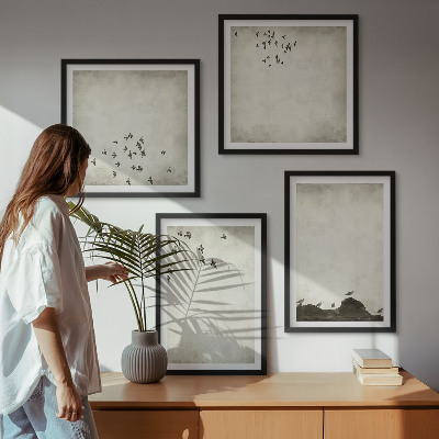 Daugiadalis paveikslas su rėmu Minimalistinis paukščių piešinys