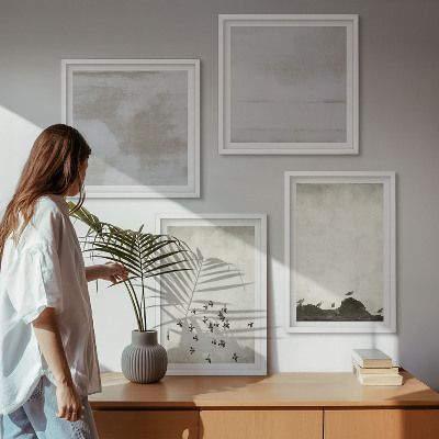 4 paveikslų rinkinys su rėmais Minimalistiniai paukščiai skrydžio metu