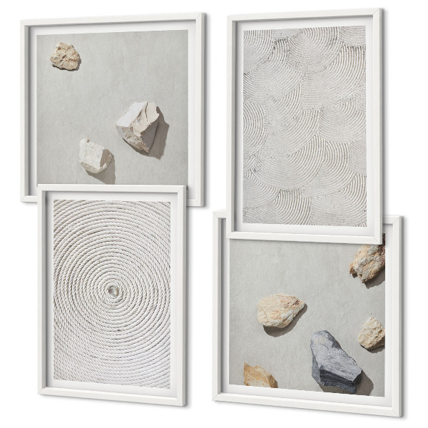 4 paveikslų rinkinys su rėmais Geometriniai kartono akmenys