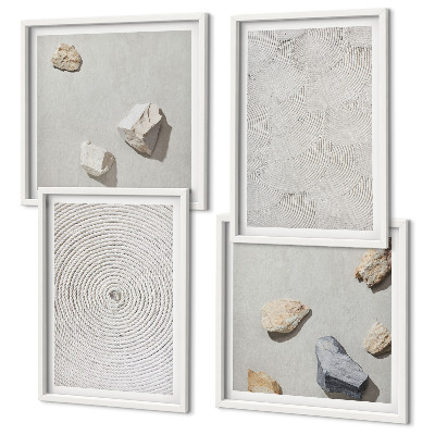 4 paveikslų rinkinys su rėmais Geometriniai kartono akmenys