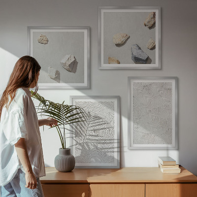 4 paveikslų rinkinys su rėmais Geometriniai kartono akmenys