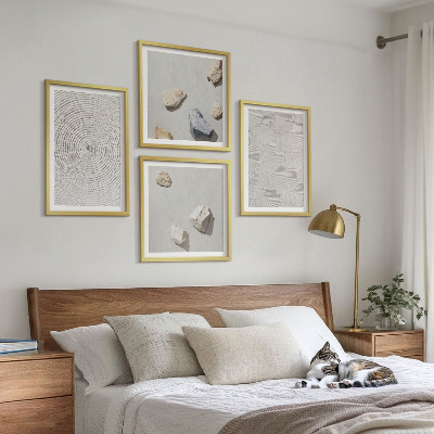 4 paveikslų rinkinys su rėmais Geometriniai kartono akmenys