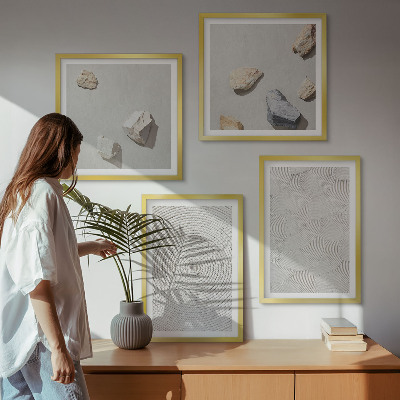 4 paveikslų rinkinys su rėmais Geometriniai kartono akmenys