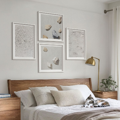 4 paveikslų rinkinys su rėmais Geometriniai kartono akmenys