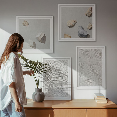 4 paveikslų rinkinys su rėmais Geometriniai kartono akmenys