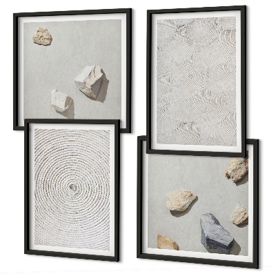 4 paveikslų rinkinys su rėmais Geometriniai kartono akmenys