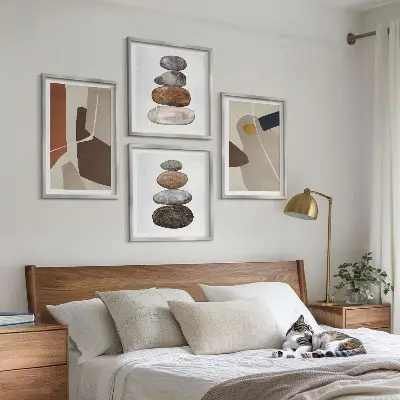 Abstrakčių boho formų paveikslų rinkinys su rėmais, 4 dalių