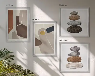 Abstrakčių boho formų paveikslų rinkinys su rėmais, 4 dalių
